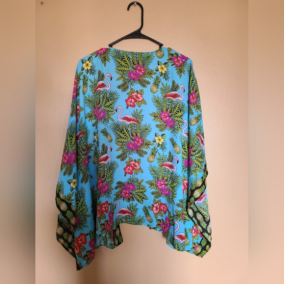 Quaker Factory by Jeanne Bice Colorful Floral Kimono Swim Cover Up Flamingo XL - Picture 2 of 6